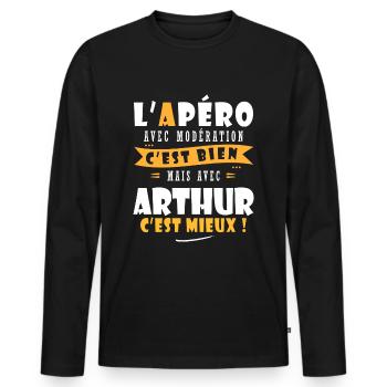 Arthur Cadeau Humour personnalisé cadeau arthur - T-shirt manches longues Premium bio Homme - noir - Devant - Nico (187cm)
