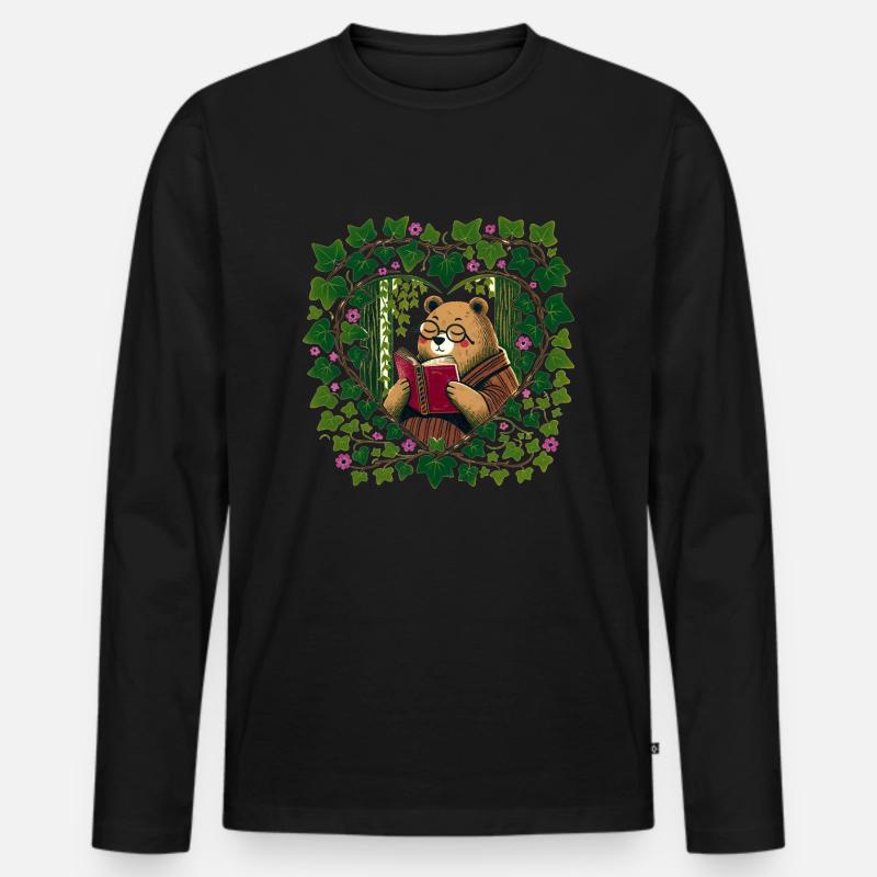 Lesender Braunbär - Männer Premium Bio Langarmshirt - Schwarz