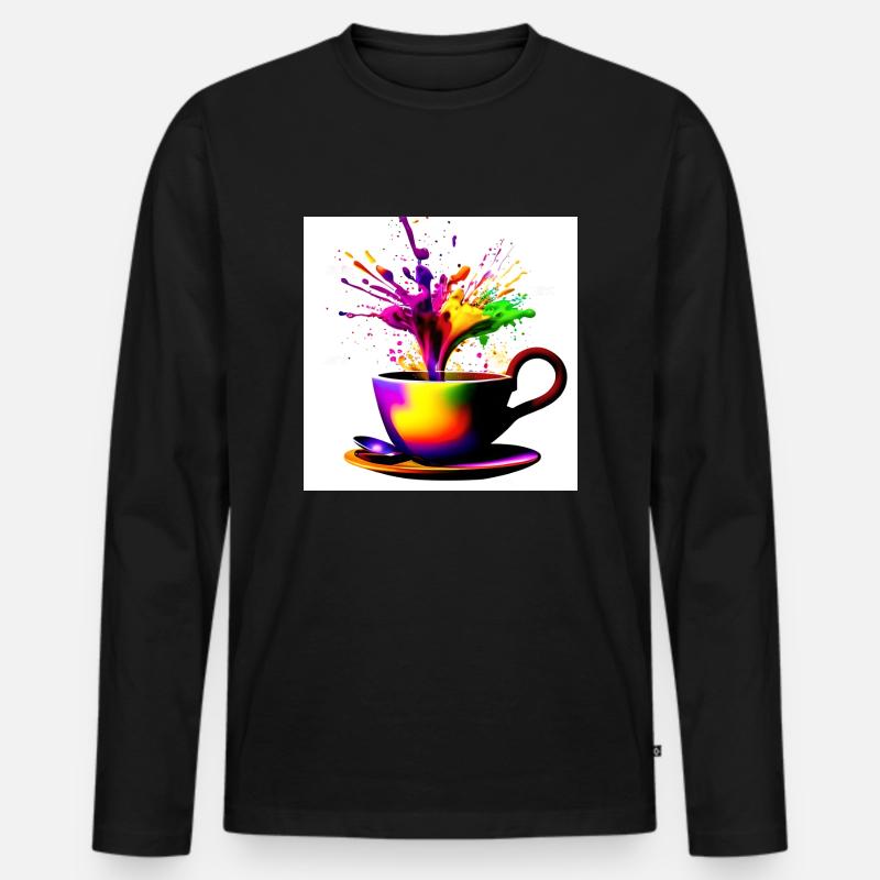 Kaffeetassen bunt 36 - Männer Premium Bio Langarmshirt - Schwarz