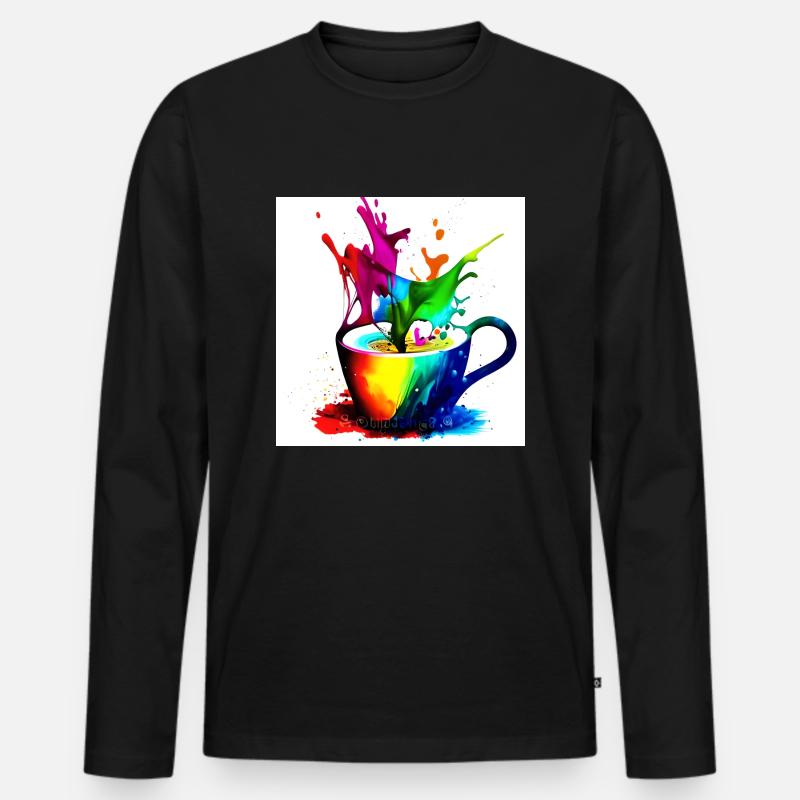 Kaffeetassen bunt 41 - Männer Premium Bio Langarmshirt - Schwarz