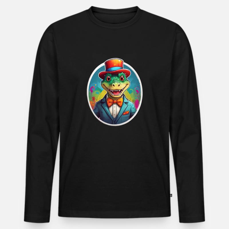 Lustiges Comic Krokodiel - Männer Premium Bio Langarmshirt - Schwarz