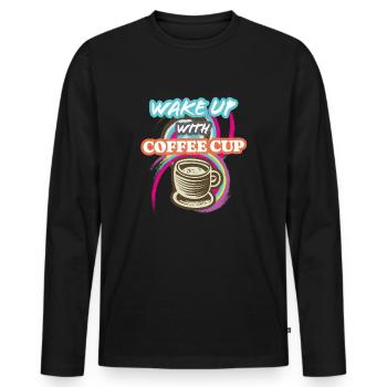 Wake-Up With Coffee Cup - Men's Premium Organic Long Sleeve Shirt - black - Front - Nico (187cm)