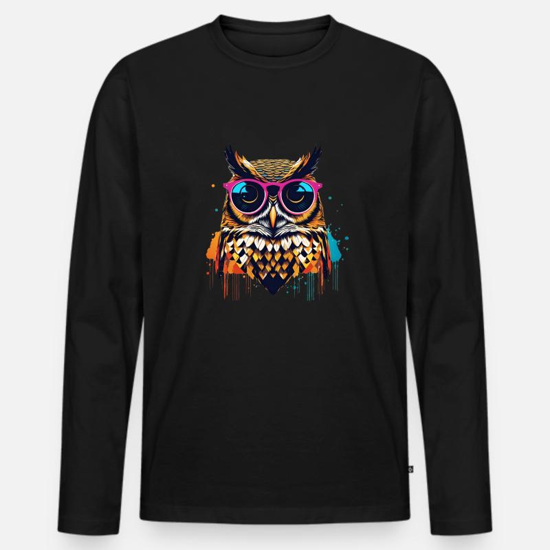 Coole Eule mit Sonnenbrille popart - Männer Premium Bio Langarmshirt - Schwarz