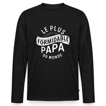Belle idée cadeau fete des pères anniversaire papa - T-shirt manches longues Premium bio Homme - noir - Devant - Nico (187cm)