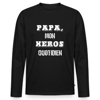 PAPA, my everyday hero - Men's Premium Organic Long Sleeve Shirt - black - Front - Nico (187cm)