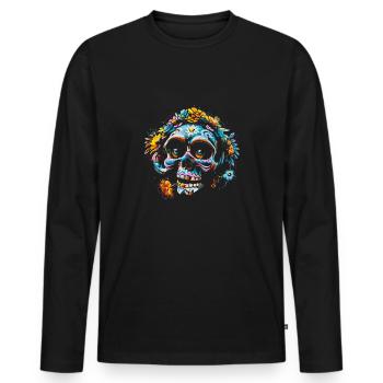 Skull flowers calavera - Men's Premium Organic Long Sleeve Shirt - black - Front - Nico (187cm)