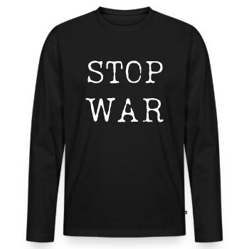 STOP WAR - T-shirt manches longues Premium bio Homme - noir - Devant - Nico (187cm)