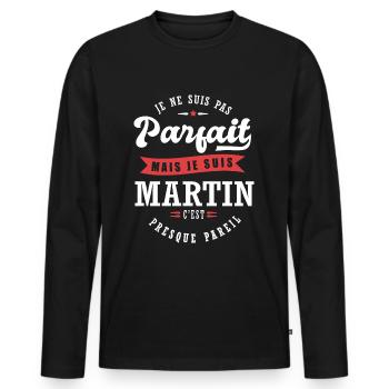 Martin Parfait Cadeau prenom martin - T-shirt manches longues Premium bio Homme - noir - Devant - Nico (187cm)