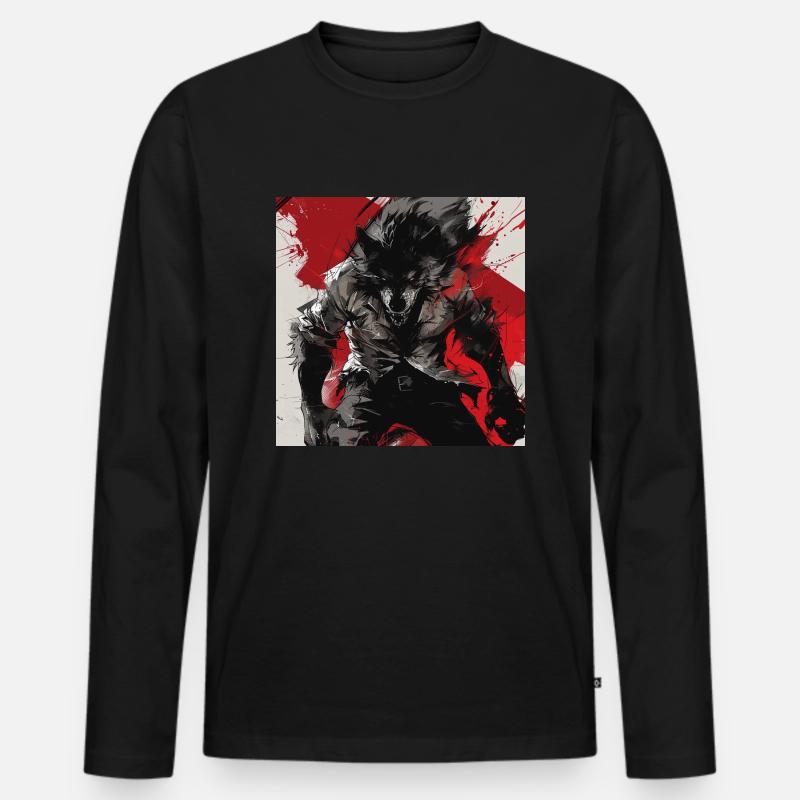 Werwolf - Männer Premium Bio Langarmshirt - Schwarz
