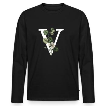 Grüner botanischer Buchstabe V - Männer Premium Bio Langarmshirt - Schwarz - Vorne - Nico (187cm)