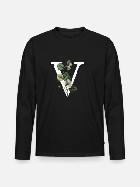 Green Botanical Letter V - Men's Premium Organic Long Sleeve Shirt - black