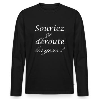 Smile, it confuses people - Men's Premium Organic Long Sleeve Shirt - black - Front - Nico (187cm)