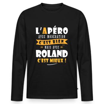 Roland Apero T shirt Humour personnalisé roland - T-shirt manches longues Premium bio Homme - noir - Devant - Nico (187cm)