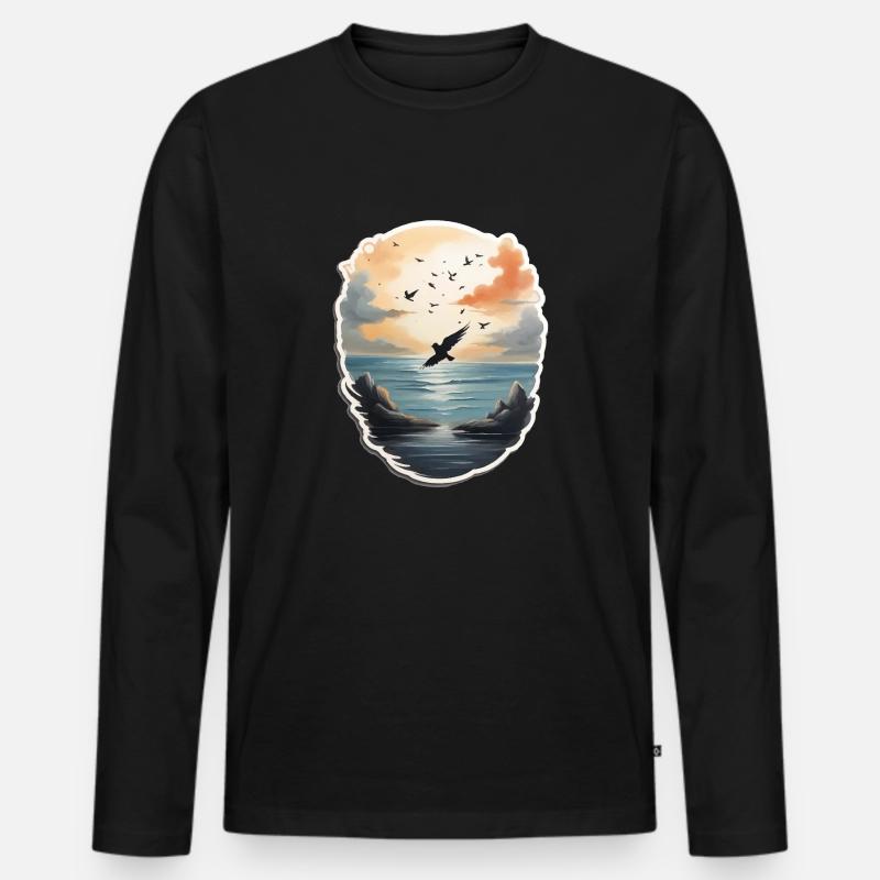 Landschaft Gemälde mit Vogel - Männer Premium Bio Langarmshirt - Schwarz