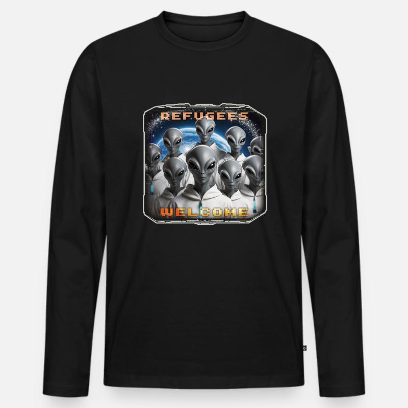 Out of Space - Refugees Welcome Design - Version 4 - Männer Premium Bio Langarmshirt - Schwarz