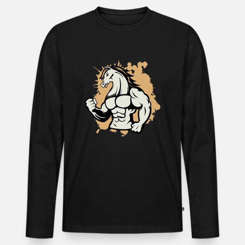 pferd stark - Männer Premium Bio Langarmshirt - Schwarz