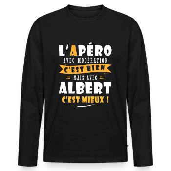 Albert Cadeau Humour personnalisé cadeau albert - T-shirt manches longues Premium bio Homme - noir - Devant - Nico (187cm)