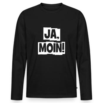 Ja Moin! - Guten Morgen - Nordsee - Ostsee - Anker - Männer Premium Bio Langarmshirt - Schwarz - Vorne - Nico (187cm)