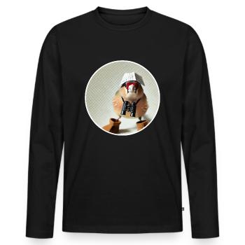 Finch with binoculars - Men's Premium Organic Long Sleeve Shirt - black - Front - Nico (187cm)