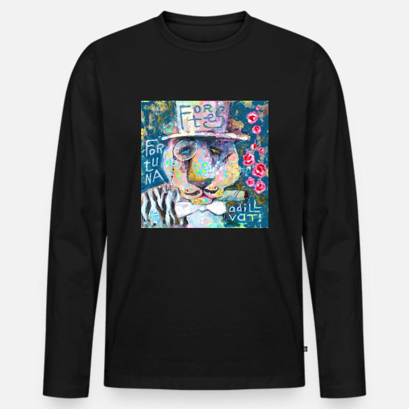 Glücklicher Löwe - Männer Premium Bio Langarmshirt - Schwarz