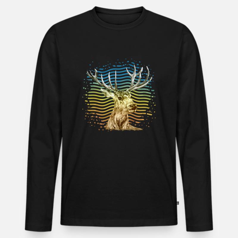 Hirsch - Männer Premium Bio Langarmshirt - Schwarz