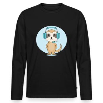 Erdmännchen mit Headset - Männer Premium Bio Langarmshirt - Schwarz - Vorne - Nico (187cm)