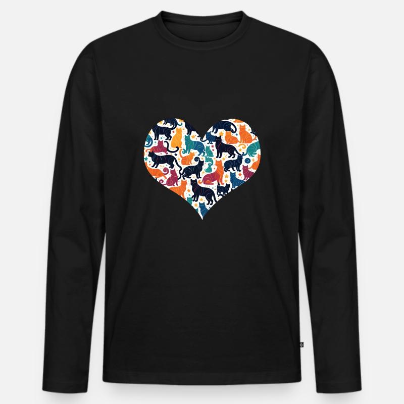 Ich liebe Katzen - Männer Premium Bio Langarmshirt - Schwarz