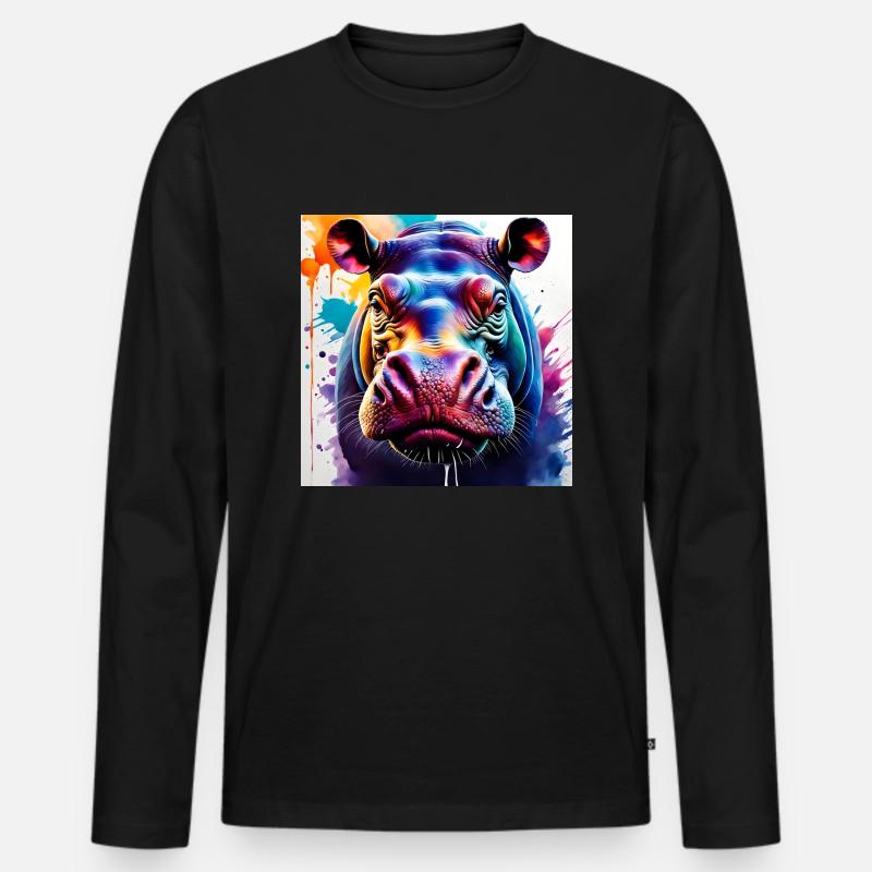 Hippo farbig - Männer Premium Bio Langarmshirt - Schwarz