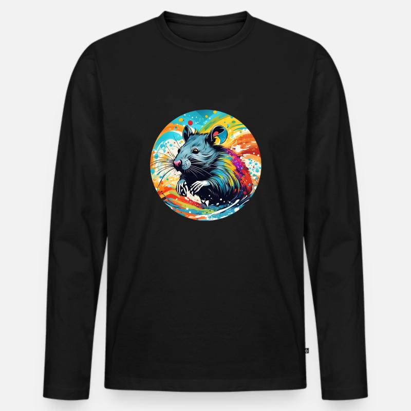 Ratte runder Batch - Männer Premium Bio Langarmshirt - Schwarz
