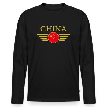 J’aime la Chine, T-shirt design de style élégance - T-shirt manches longues Premium bio Homme - noir - Devant - Nico (187cm)
