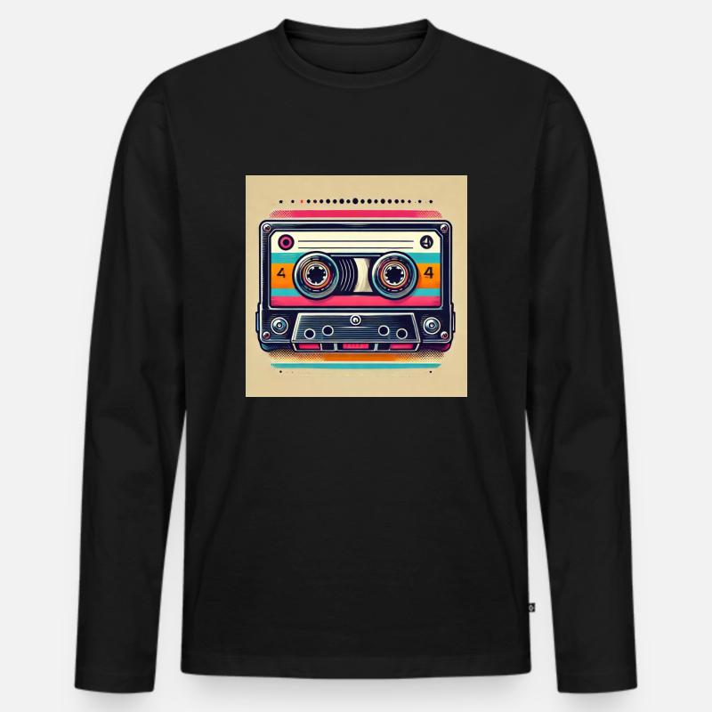Retro Kassette - Männer Premium Bio Langarmshirt - Schwarz