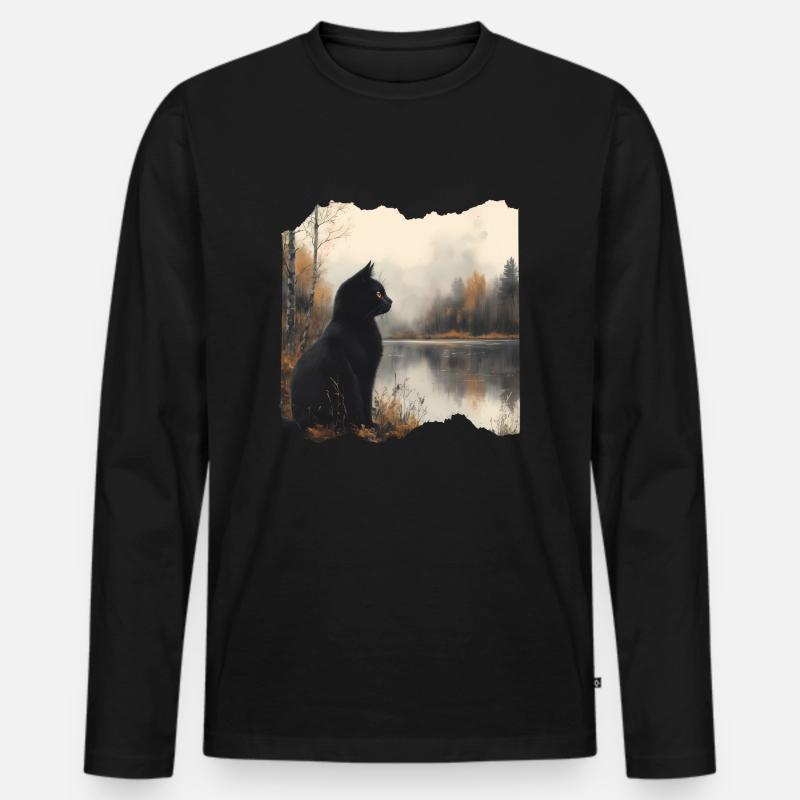 Schwarze Katze - Männer Premium Bio Langarmshirt - Schwarz