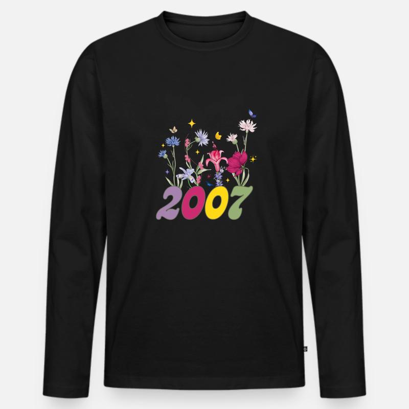Geburtsjahr 2007 Wildblumen - Männer Premium Bio Langarmshirt - Schwarz