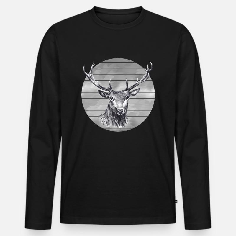 Hirsch - Männer Premium Bio Langarmshirt - Schwarz