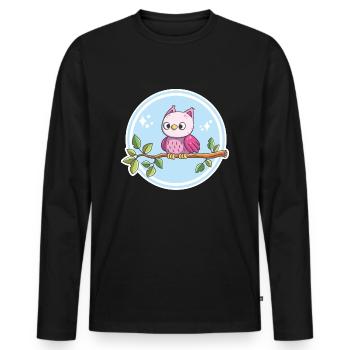 Niedliche Eule auf einem Ast - Männer Premium Bio Langarmshirt - Schwarz - Vorne - Nico (187cm)