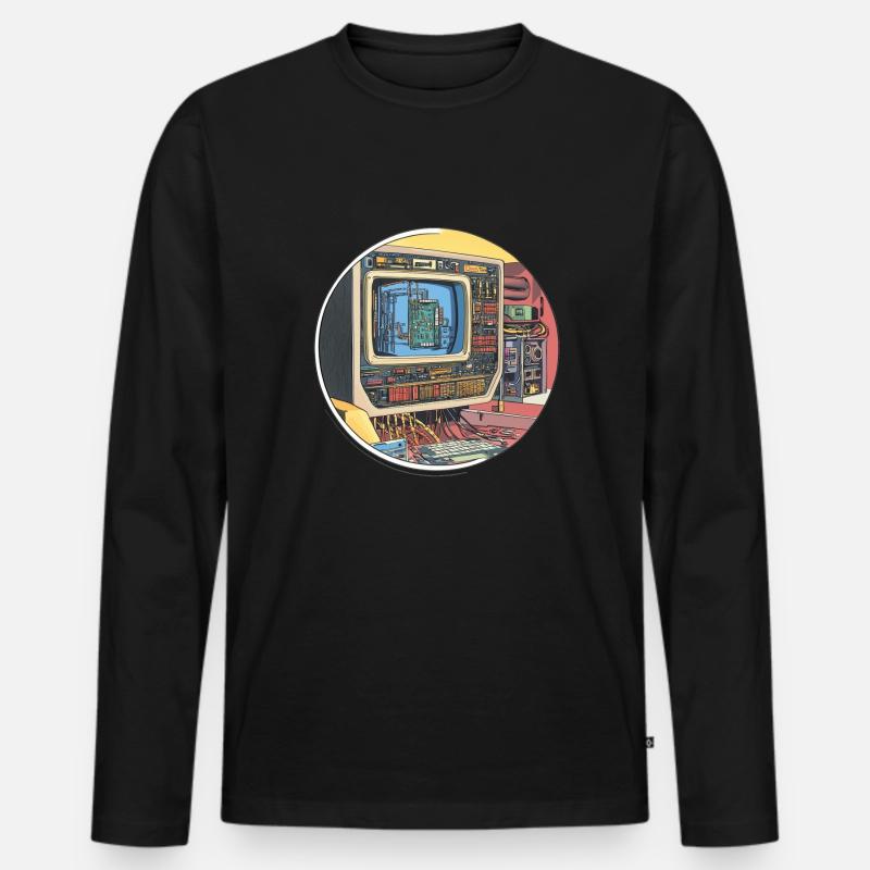 Retro-Tech: Die Anfänge der Computerwelt! - Männer Premium Bio Langarmshirt - Schwarz
