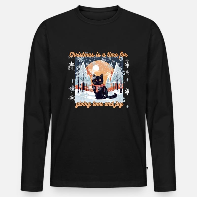 Weihnachtskatze - Männer Premium Bio Langarmshirt - Schwarz