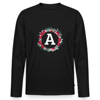 Lettre a couronne florale - T-shirt manches longues Premium bio Homme - noir - Devant - Nico (187cm)