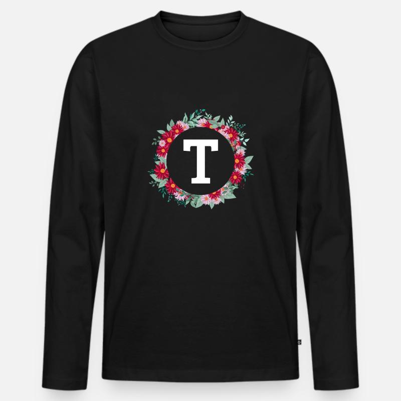 Buchstabe t Blumenkrone - Männer Premium Bio Langarmshirt - Schwarz