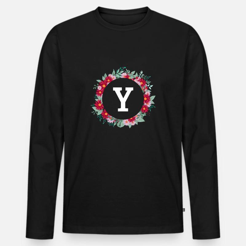 Buchstabe y Blumenkrone - Männer Premium Bio Langarmshirt - Schwarz