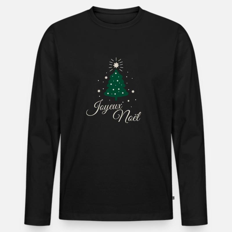 Minimalistischer Tannenbaum mit raffiniertem silbernem Text - Männer Premium Bio Langarmshirt - Schwarz