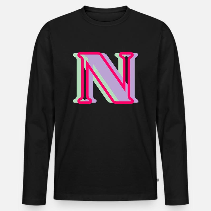 Mehrfarbiger Buchstabe n - Männer Premium Bio Langarmshirt - Schwarz