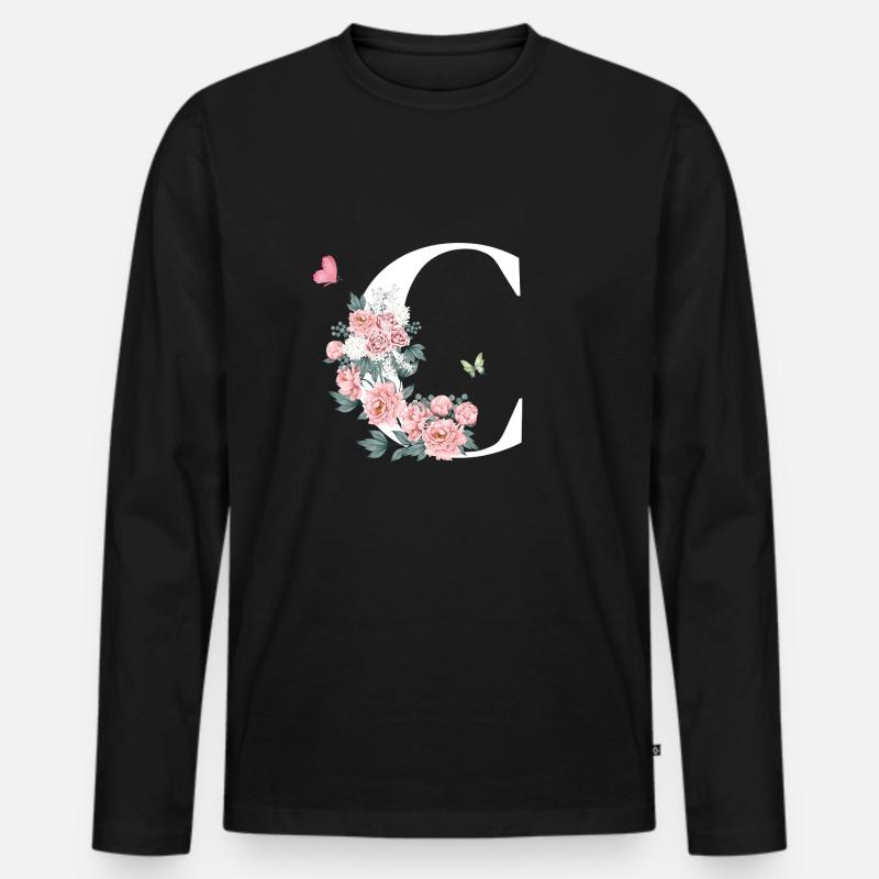 Buchstabe c rosa Blumen - Männer Premium Bio Langarmshirt - Schwarz