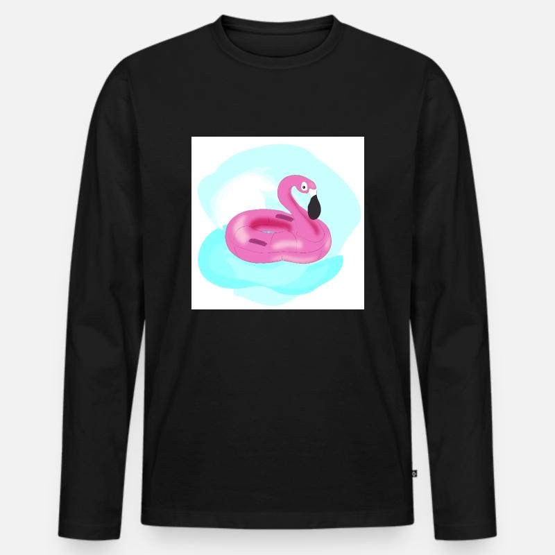 Rosa Pelikan Pool aufblasbar - Männer Premium Bio Langarmshirt - Schwarz