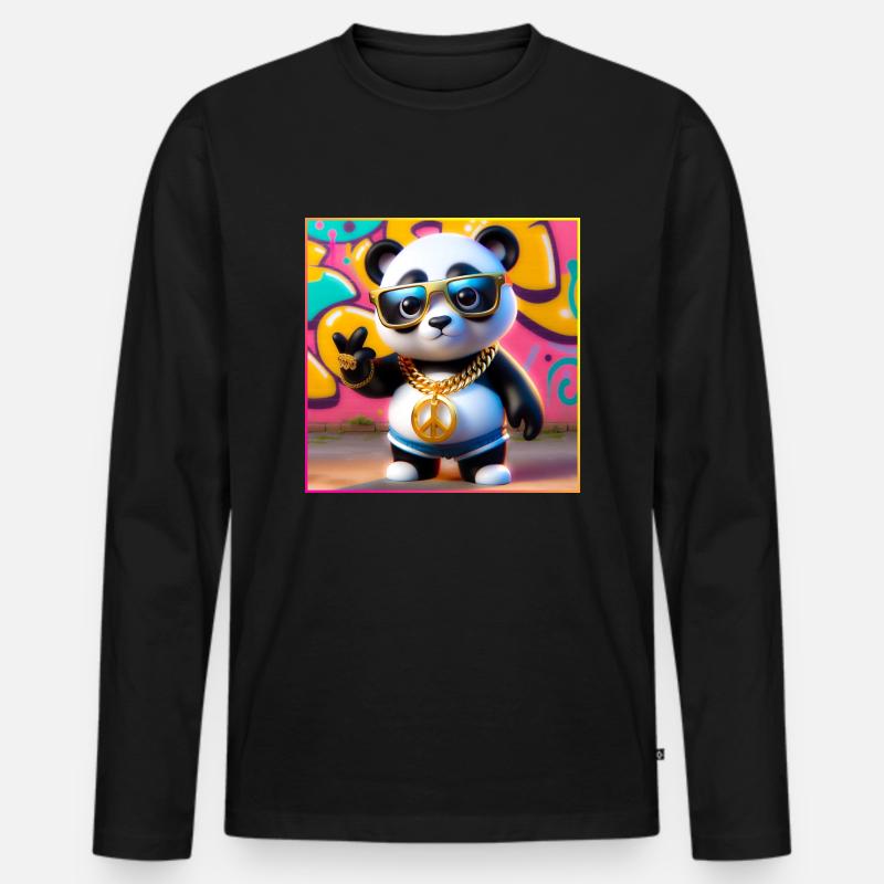 Coole Panda - Männer Premium Bio Langarmshirt - Schwarz