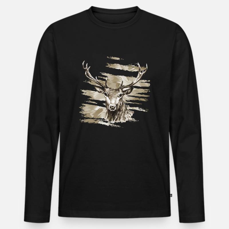 Hirsch - Männer Premium Bio Langarmshirt - Schwarz