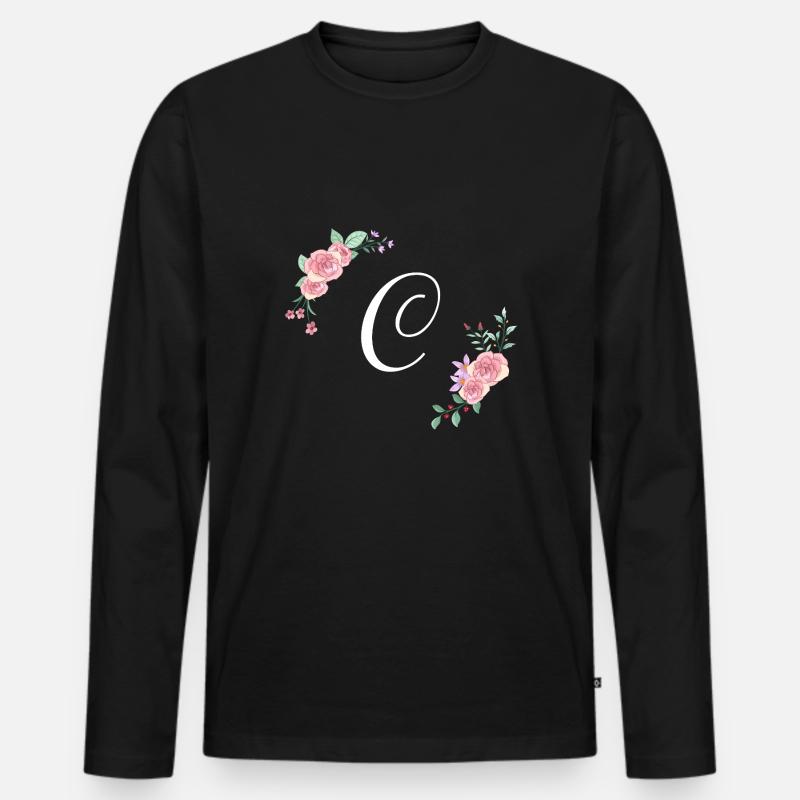 Rosa Blumenbuchstabe c - Männer Premium Bio Langarmshirt - Schwarz
