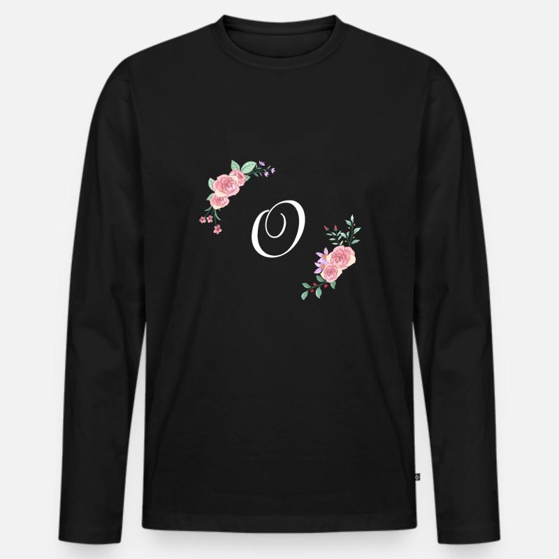 Rosa Blumenbuchstabe o - Männer Premium Bio Langarmshirt - Schwarz