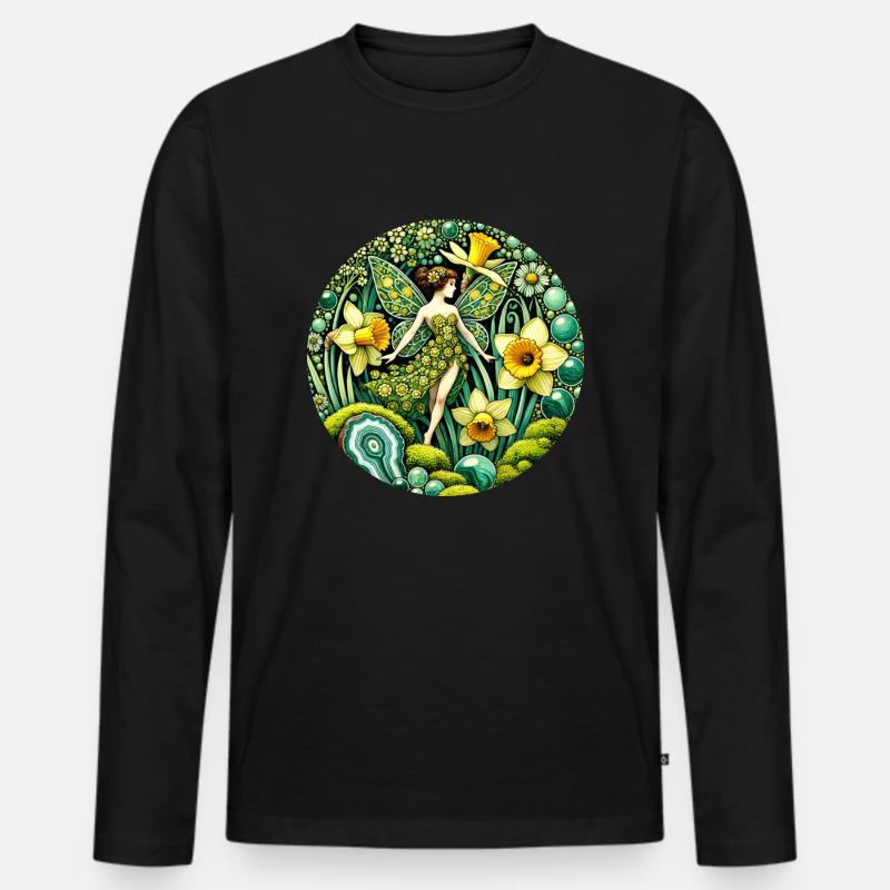 Narzisse Fee - Männer Premium Bio Langarmshirt - Schwarz