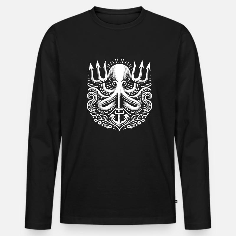 Krake - Männer Premium Bio Langarmshirt - Schwarz